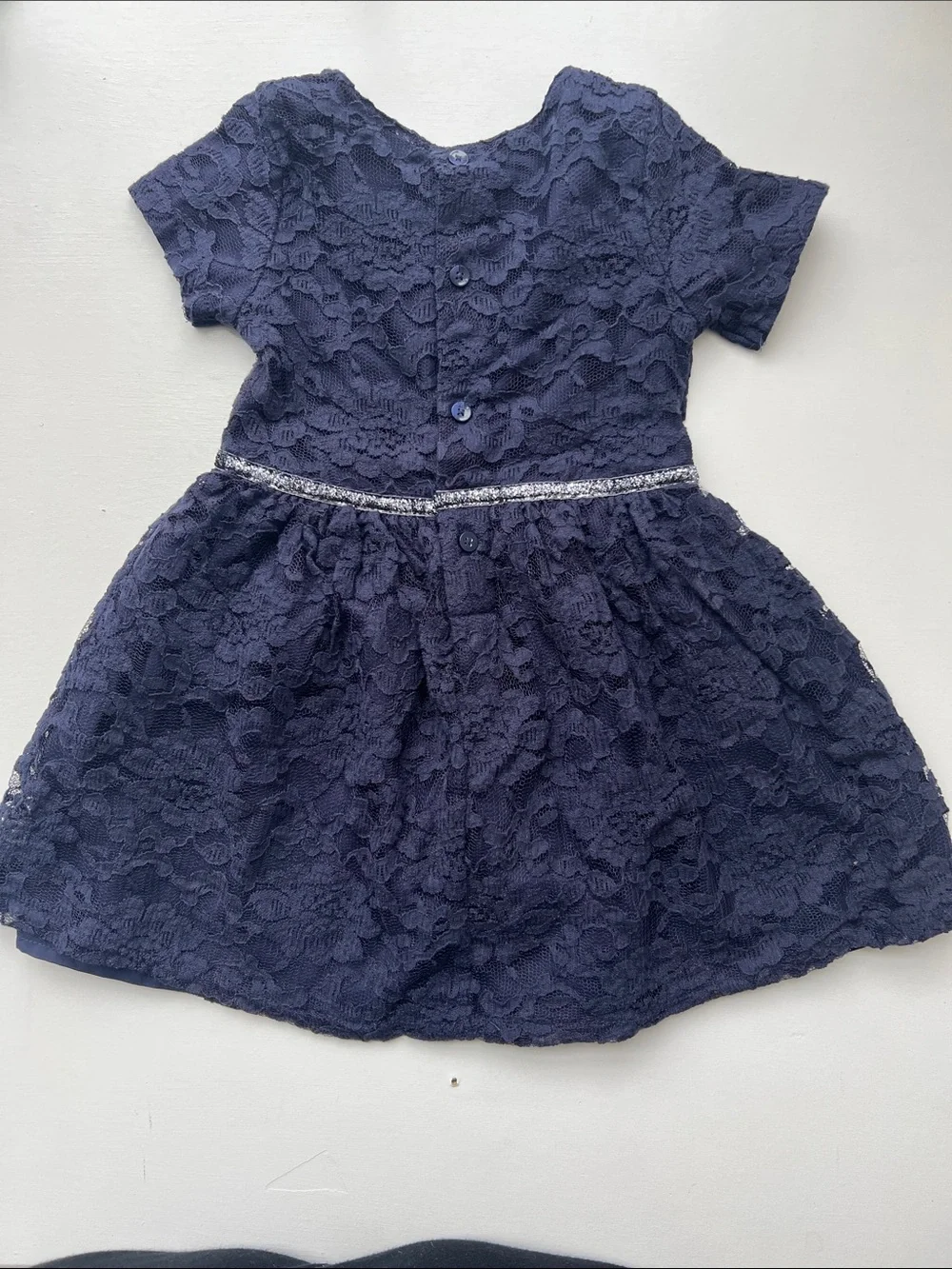 Carter's Navy Lace Party Dress with Silver Sparkle Belt